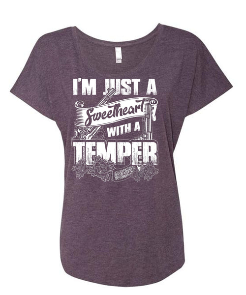 Sweetheart With A Temper T Shirt, Being A Hunter T Shirt, Cool Shirt (Ladies' Triblend Dolman Sleeve)