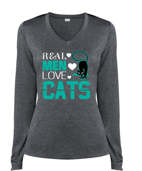 Real Men Love Cats T Shirt, My Pets T Shirt, My Favorite T Shirt (Ladies LS Heather V-Neck)