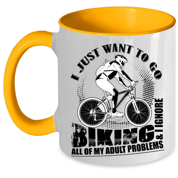 I Ignore All Of My Adult Problems Coffee Mug, I Just Want To Go Biking Accent Mug