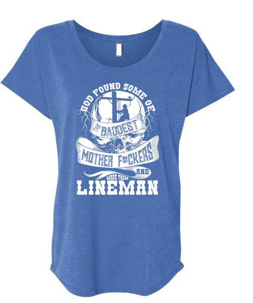 Made Them Lineman T Shirt, The Baddest Mother T Shirt, Cool Shirt (Ladies' Triblend Dolman Sleeve)