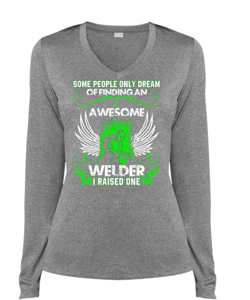 Finding An Awesome Welder T Shirt, Being A Welder T Shirt, Cool Shirt (Ladies LS Heather V-Neck)