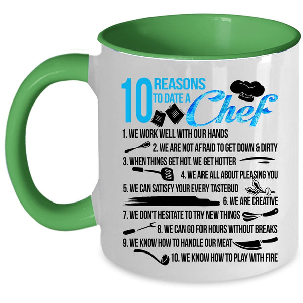 Cool Couple Coffee Mug, 10 Reasons To Date A Chef Accent Mug