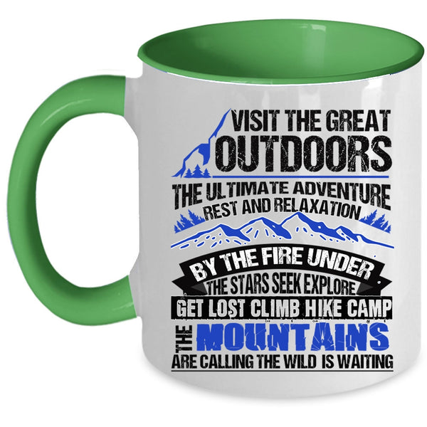 Climb Hike Camp Coffee Mug, Visit The Great Outdoors Accent Mug