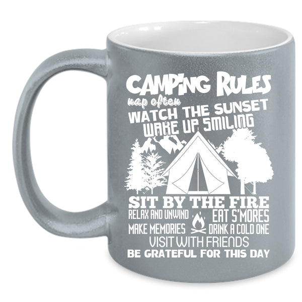 Camping Rules Coffee Mug, Awesome Gift For Camper Coffee Cup