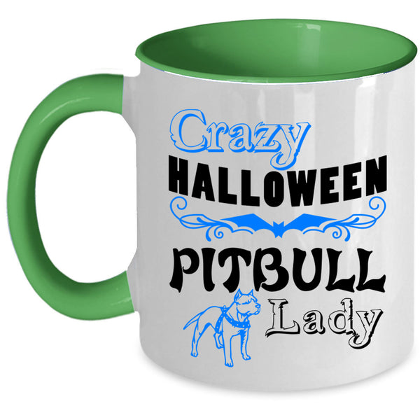 Cute Pit Bull Lady Coffee Mug, Crazy Halloween Pitbull Lady Accent Mug