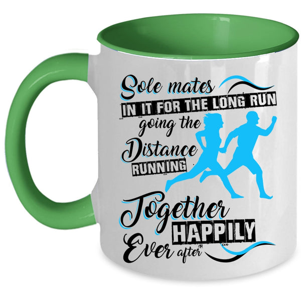 Funny Runner Coffee Mug, Running Together Happily Ever Accent Mug