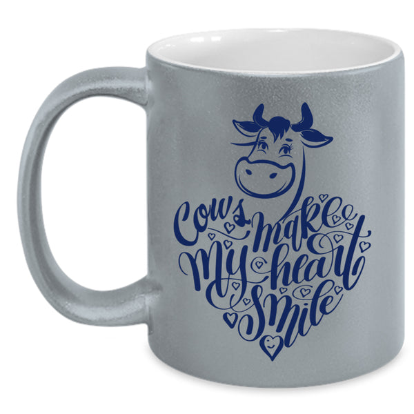 I Love Cows Coffee Mug, Cows Make My Heart Smile Accent Mug