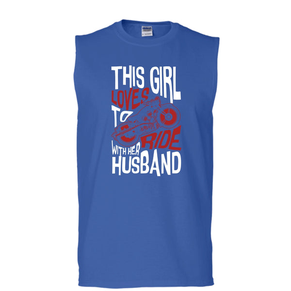 This Girl Loves To Ride With Her Husaband T Shirt, Rider T Shirt, Cool T Shirt (Men's Cotton Sleeveless)