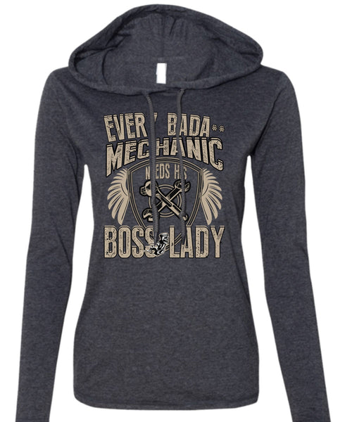 Mechanic Needs His Boss Lady T Shirt, Being A Mechanic T Shirt (Anvil Ladies Ringspun Hooded)