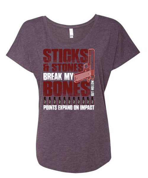 Sticks And Stones T Shirt, Being A Gunner T Shirt, Cool Shirt (Ladies' Triblend Dolman Sleeve)