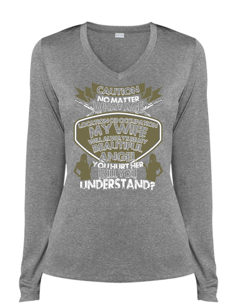 Location Occupation My Wife T Shirt, Being A Husband T Shirt, Cool Shirt (Ladies LS Heather V-Neck)