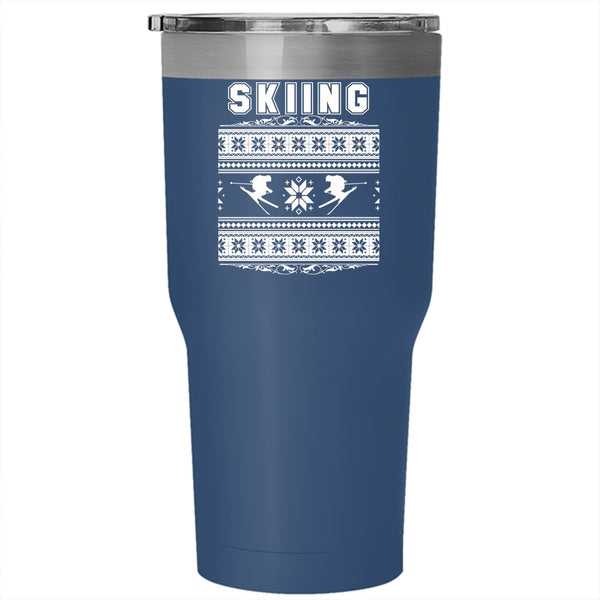 Skiing Tumbler 30 oz Stainless Steel, Funny Ugly Christmas Travel Mug
