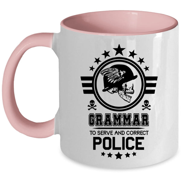 Cool Police Officer Coffee Mug, Grammar To Serve And Correct Police Accent Mug