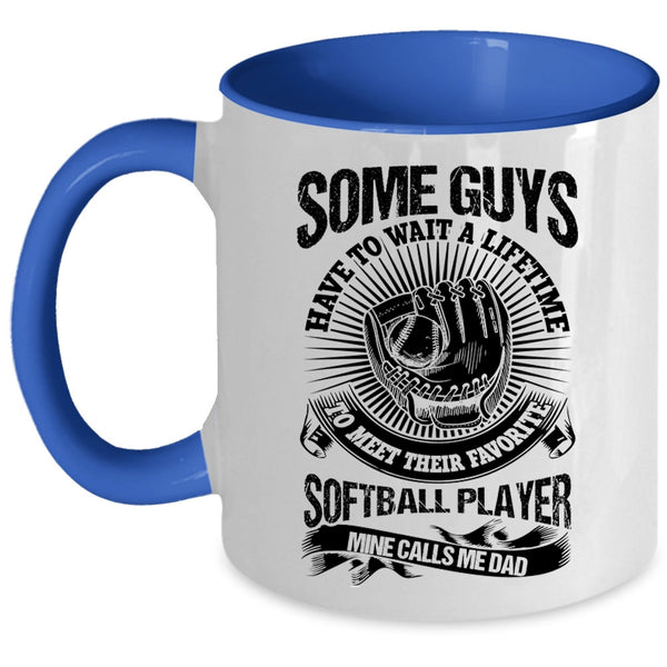 Awesome Dad Coffee Mug, My Favorite Softball Player Calls Me Dad Accent Mug