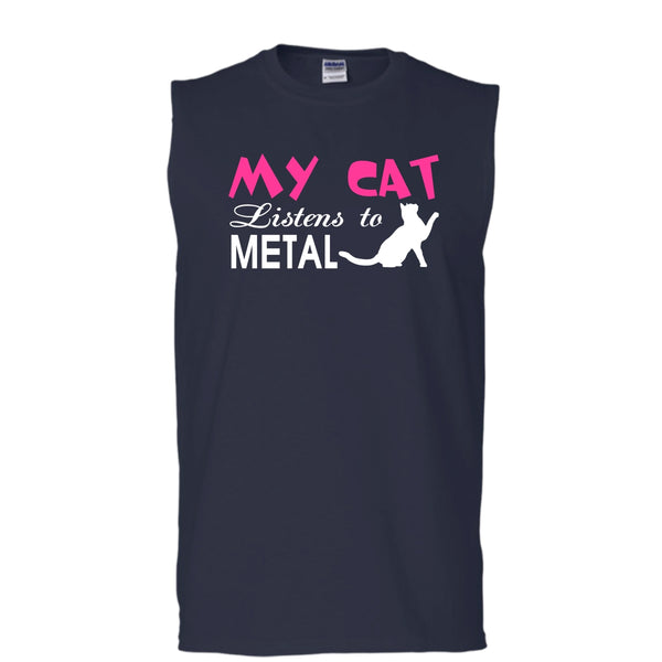 My Cat Listens To Metal Shirt, Cool Cat Shirt (Men's Cotton Sleeveless)