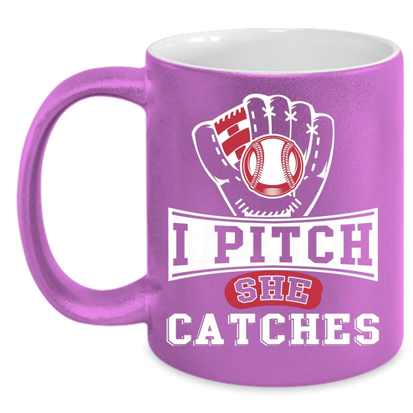 I Pitch She Catches Coffee Mug, Awesome Softball Player Coffee Cup