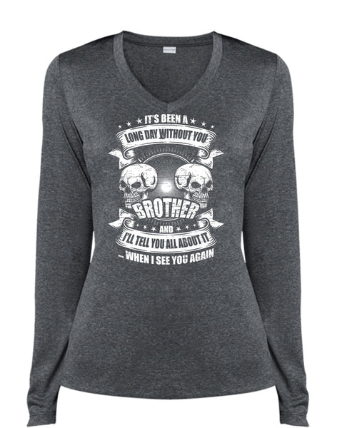 Long Day Without You Brother T Shirt, I See You Again T Shirt, Cool Shirt (Ladies LS Heather V-Neck)