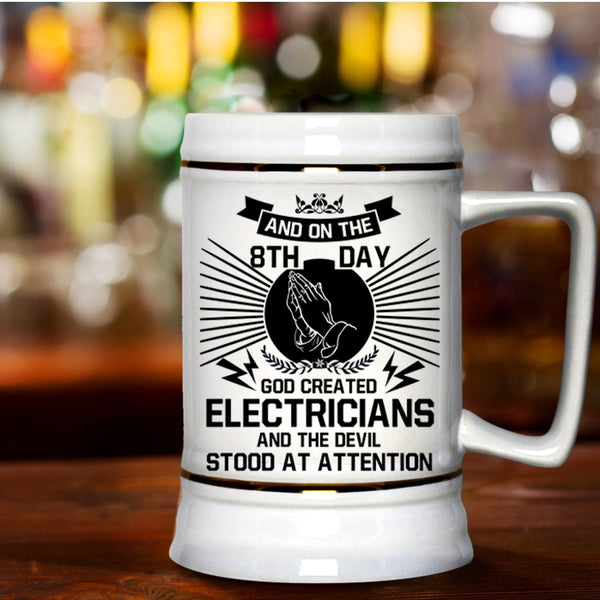 Cool Electricians Beer Stein 22oz, On The 8th Day God Created Electricians Beer Mug