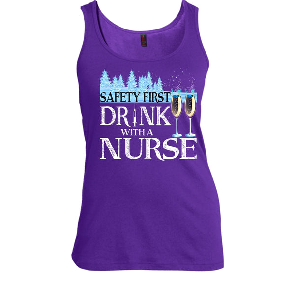 Safety First Drink With A Nurse T Shirt, Nurse Merry Christmas T Shirt, Cool T Shirt