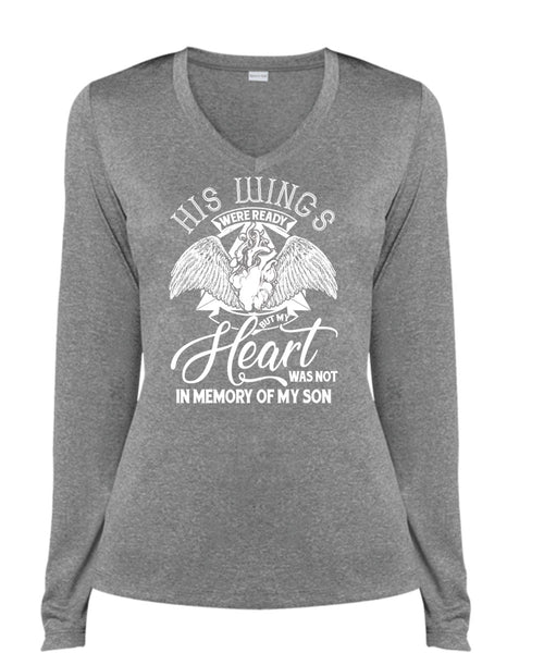 My Heart Was Not In Memory Of My Son T Shirt, Being A Son T Shirt, Cool Shirt (Ladies LS Heather V-Neck)