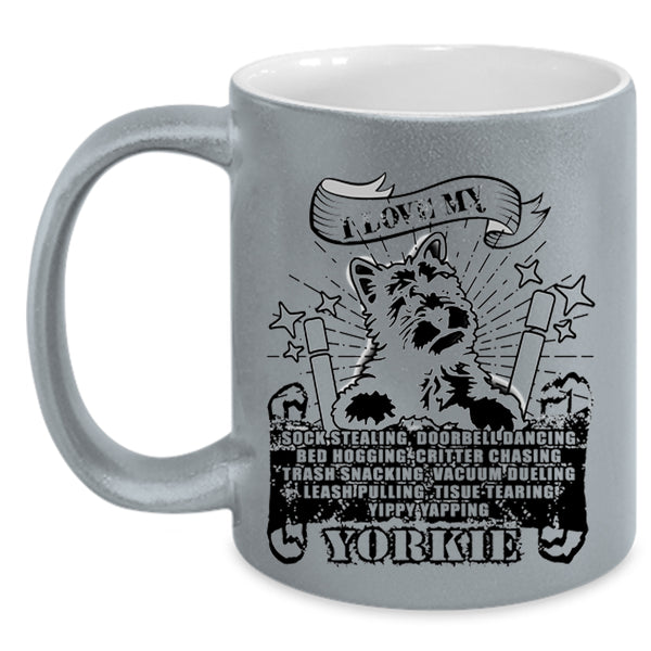 Cute Dogs Coffee Mug, I Love My Yorkie Accent Mug