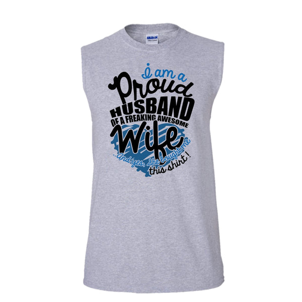 I Am A Proud Husband T Shirt, Just Married T Shirt, Awesome t-shirts (Men's Cotton Sleeveless)