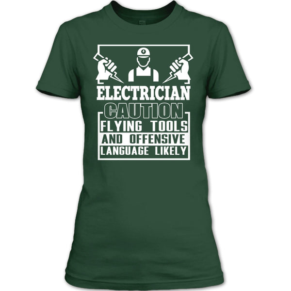 Electrician Caution T Shirt, Flying Tools And Offensive T Shirt