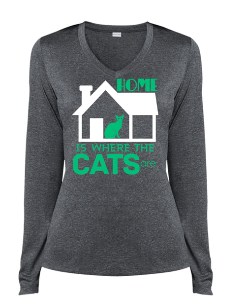 Home Is Where The Cats T Shirt, My Pets T Shirt (Ladies LS Heather V-Neck)