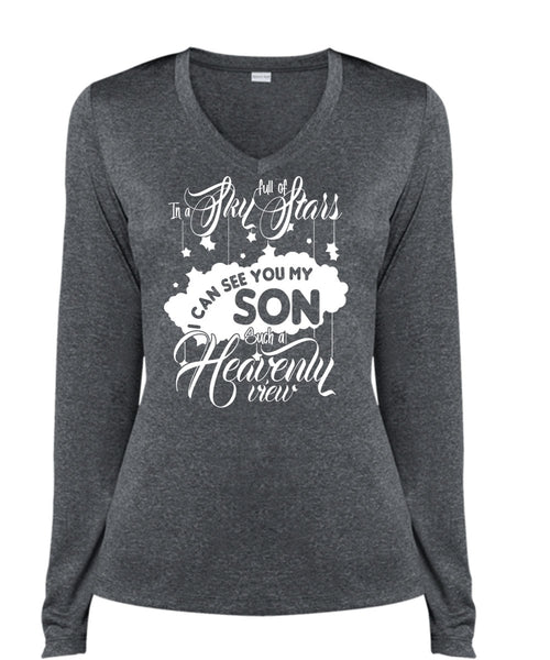 I Can See You My Son T Shirt, In A Sky Full Of Stars T Shirt, Cool Shirt (Ladies LS Heather V-Neck)
