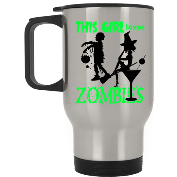 Cute Halloween Travel Mug, This Girl Loves Zombies Mug