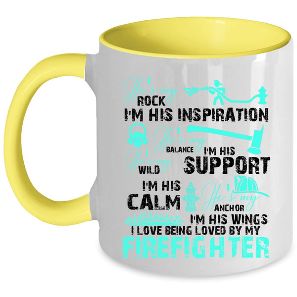 Firefighter's Girlfriend Coffee Mug, I Love Being Loved By My Firefighter Accent Mug