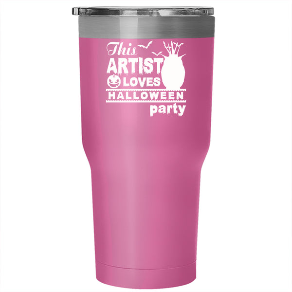 This Artist Loves Halloween Party Tumbler 30 oz Stainless Steel, Cool Owl Travel Mug