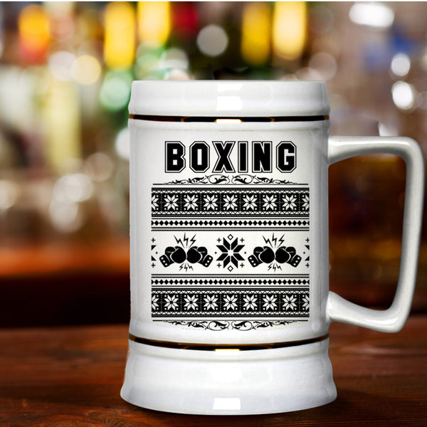 Funny Christmas Beer Stein 22oz, Boxing Beer Mug