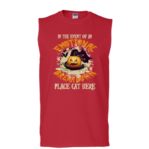 In The Event Of An Emotional Breakdown T Shirt, Place Cat Here T Shirt, Cool T Shirt (Men's Cotton Sleeveless)