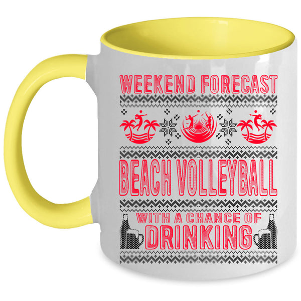 Cool Sporty Coffee Mug, Weekend Forecast Beach Volleyball Accent Mug