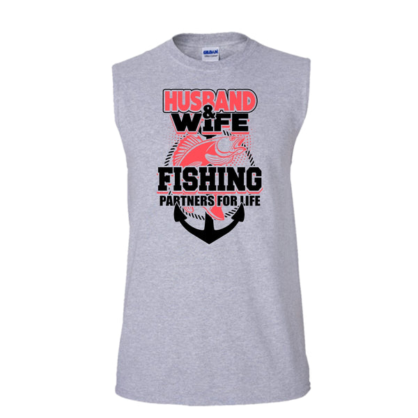 Husband & Wife T Shirt, Coolest Fishing T Shirt, Awesome t-shirts (Men's Cotton Sleeveless)