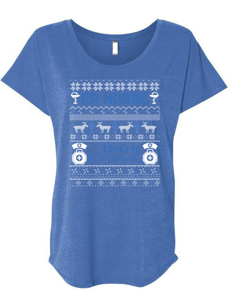 ER Nurse Merry Christmas T Shirt, Being A Nurse T Shirt, Cool Shirt (Ladies' Triblend Dolman Sleeve)