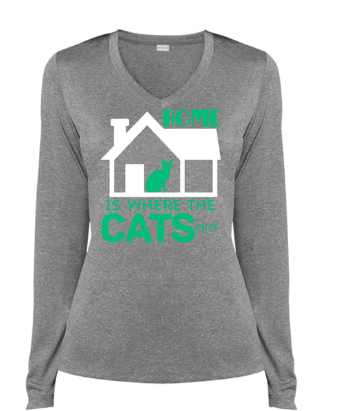 Home Is Where The Cats T Shirt, My Pets T Shirt (Ladies LS Heather V-Neck)