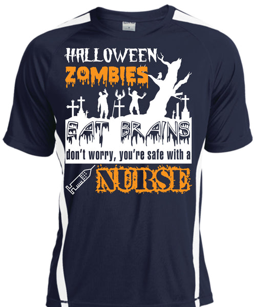 Halloween Zombies Eat Brains T Shirt, You're Safe With A Nurse T Shirt, Cool Shirt
