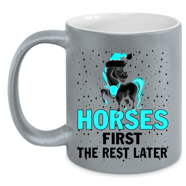Merry Little Christmas Coffee Mug, Horses First The Rest Later Accent Mug