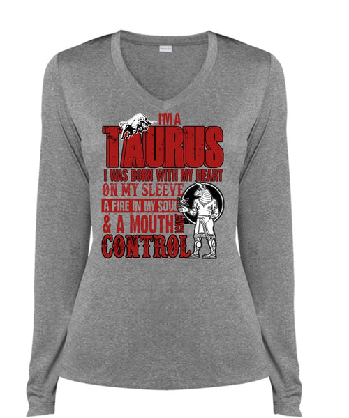 I'm A Taurus T Shirt, I Can't Control T Shirt, Cool Shirt (Ladies LS Heather V-Neck)