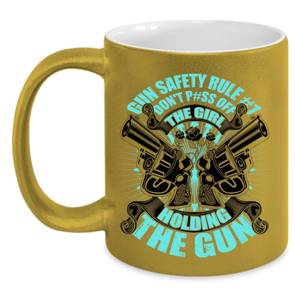 Funny Gift For Gunner Coffee Mug, The Girl Holding The Gun Accent Mug