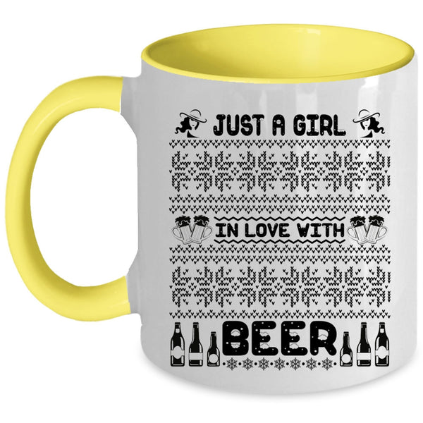 Cute Girls Coffee Mug, Just A Girl In Love With Beer Accent Mug