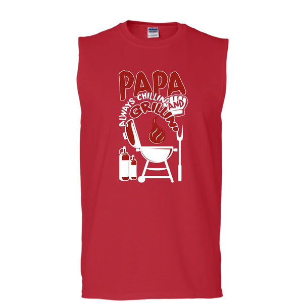 Papa Always Chikkin' T Shirt, Chilling And Grilling Tank Top (Men's Cotton Sleeveless)