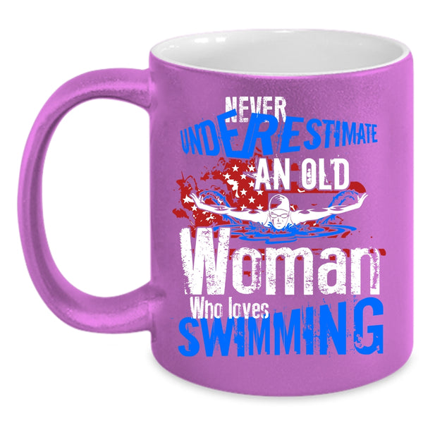 An Old Woman Loves Swimming Coffee Mug, Cool Grandma Coffee Cup