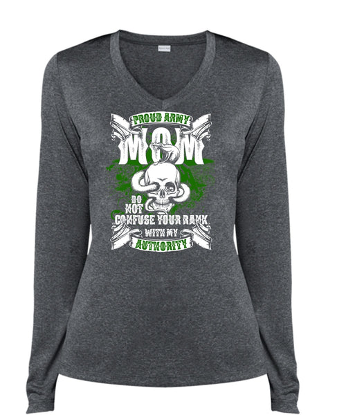 Proud Army Mom T Shirt, Being A Mom T Shirt, Cool Shirt (Ladies LS Heather V-Neck)