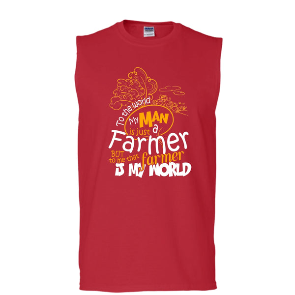 My Man Just A Farmer T Shirt, That Farmer Is My world T Shirt, Cool T Shirt (Men's Cotton Sleeveless)