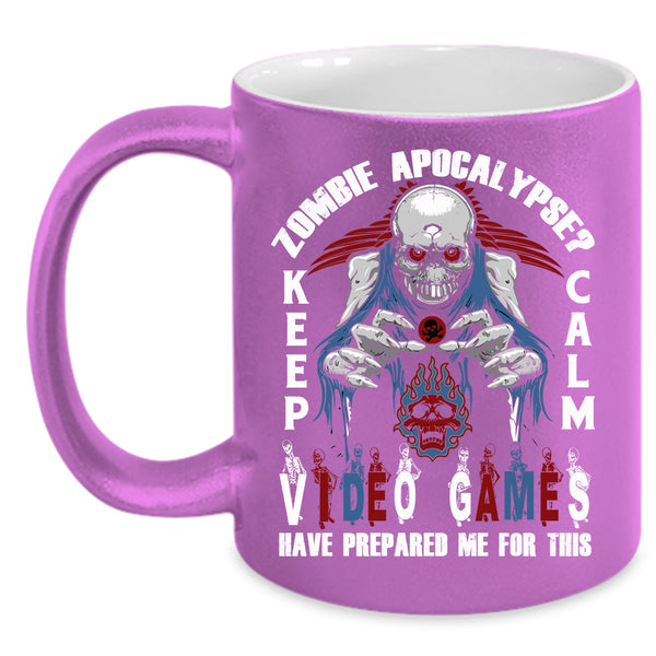 Zombie Apocalypse Coffee Mug, Keep Calm Video Games Coffee Cup