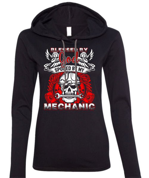 God Spoiled By My Mechanic T Shirt, I Love Mechanic T Shirt (Anvil Ladies Ringspun Hooded)