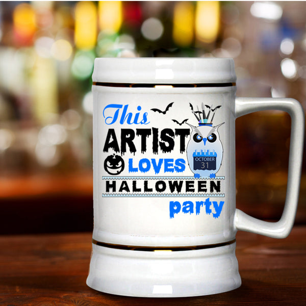 Cool Owl Beer Stein 22oz, This Artist Loves Halloween Party Beer Mug